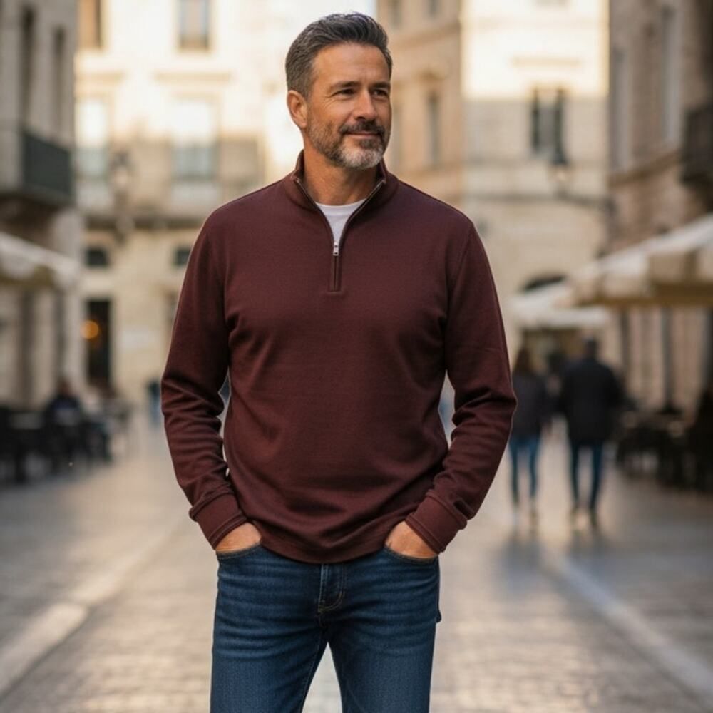 Porter & Ash Mens Burgundy 1/4 Zip Pullover Long Sleeve Shirt - Size: Large